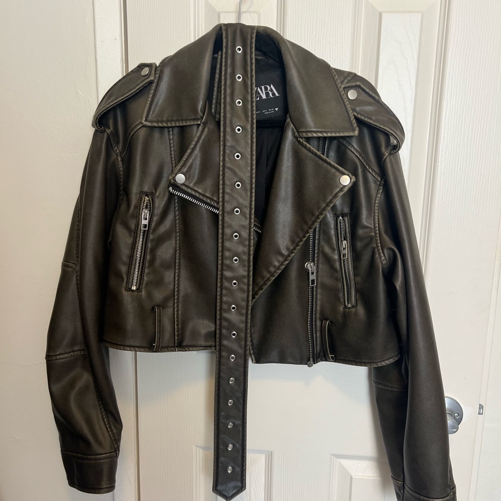 Zara Women's Dark Green Leather Jacket